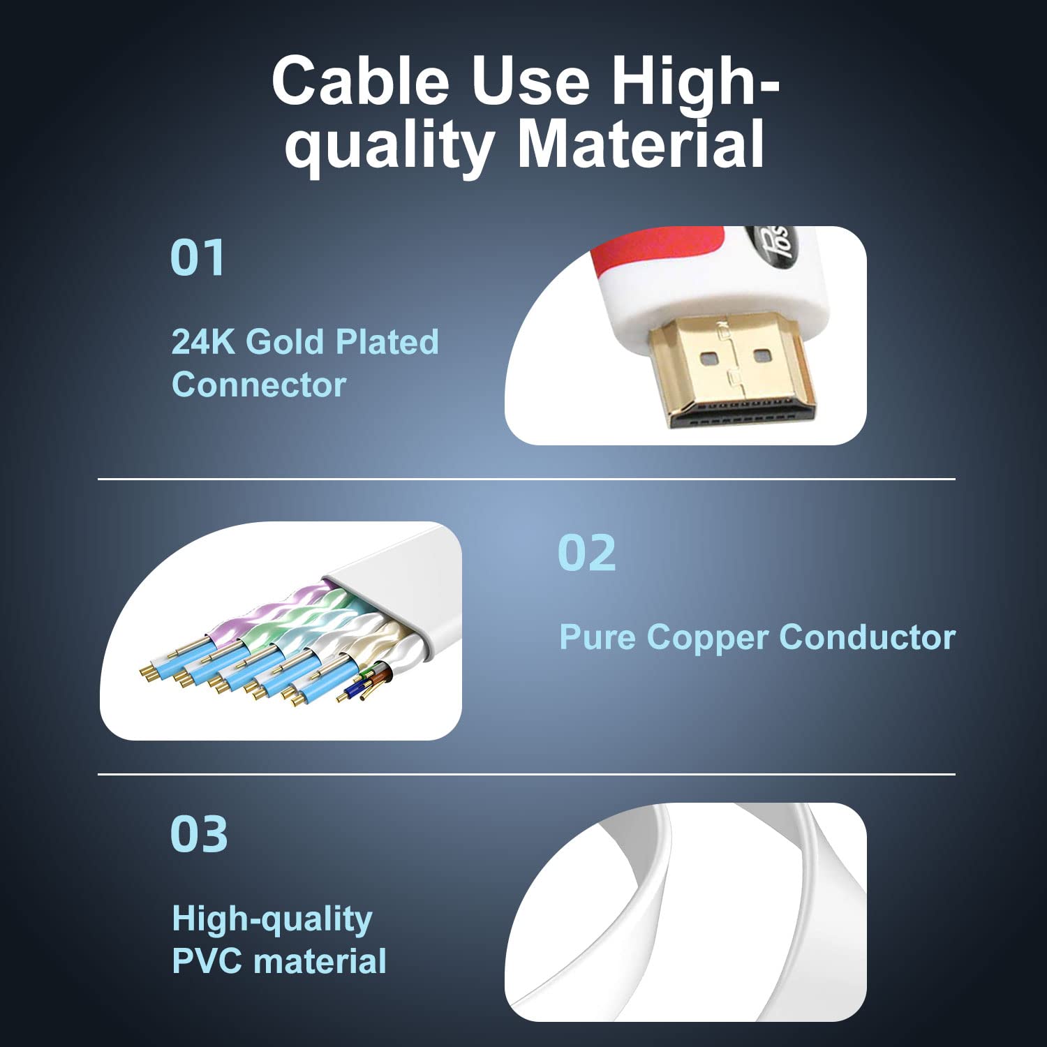Postta Cable HDMI plano de 50 pies HDMI 2.0 cable compatible con 4K, 3D, 2160p, 1080p, Ethernet y retorno de audio, color blanco y rojo