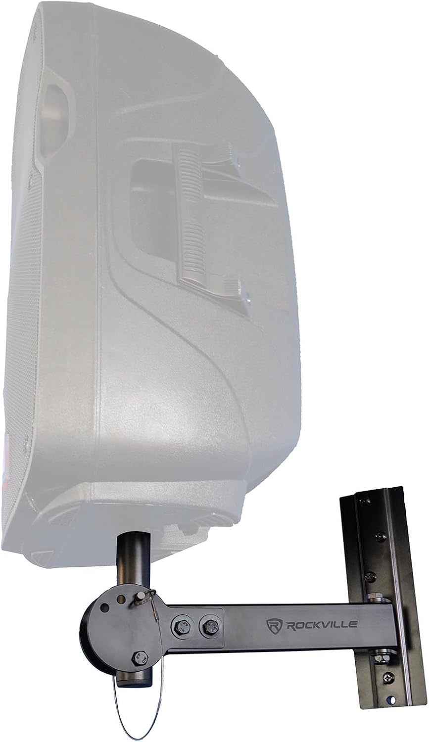 Rockville RPW30 Wall Mount Brackets for PA Speakers with Safety Cable, 35mm, Swivel & Tilt, Heavy Duty, (Pair)