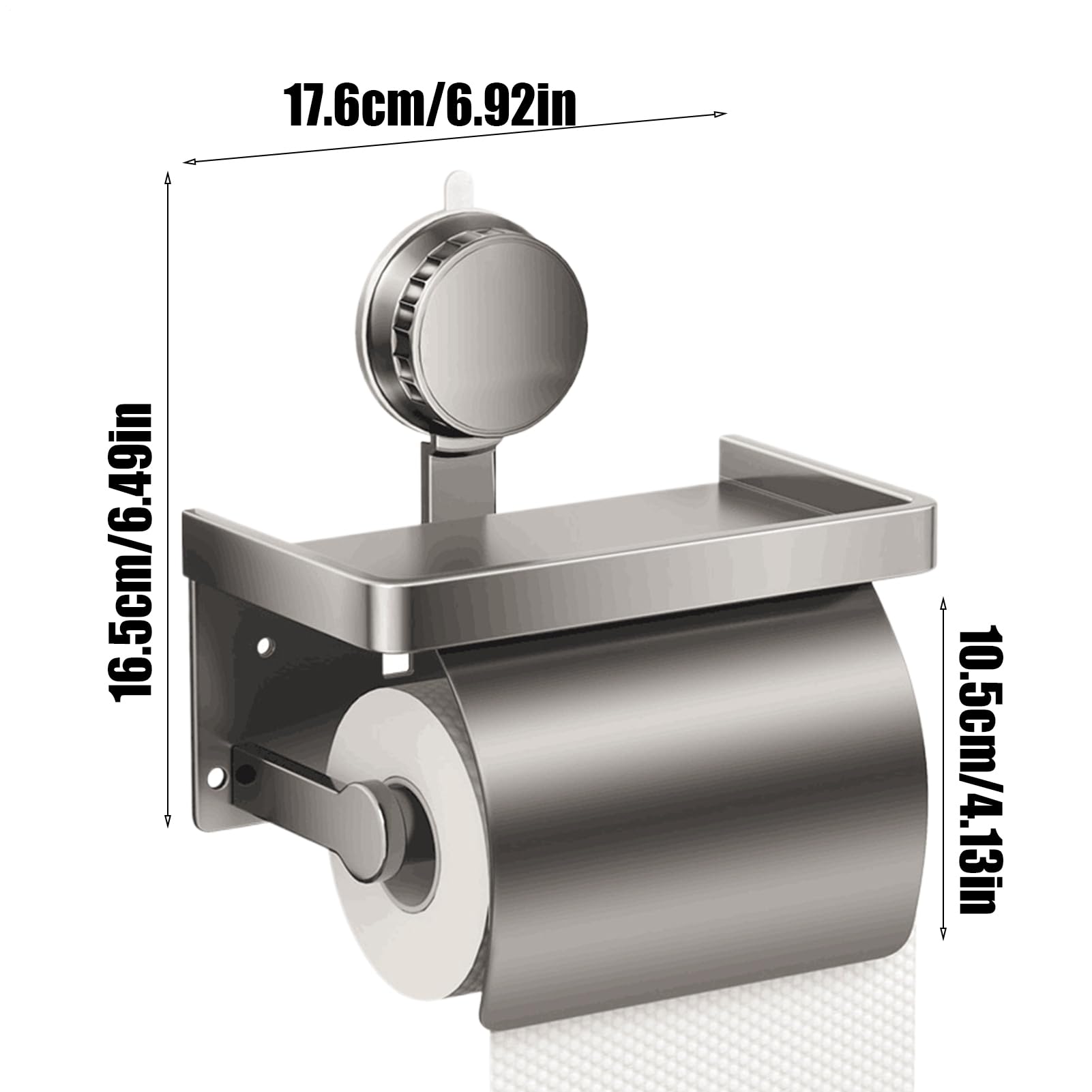 Porta carta igienica con ripiano, in acciaio inox, senza foratura, con ventosa, cromato lucido, grigio