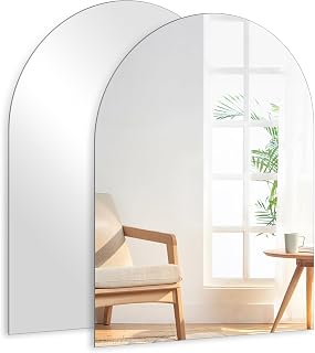 TSKDKIT 2 Pcs HD Frame Wall Mirror, Self Adhesive Glass Mirror, 40 x 30 cm, Decorative Wall Mirror, Frameless, Semicircular Mirror, Large for Guest WC, Bathroom, Dressing Room, Living Room, Bedroom