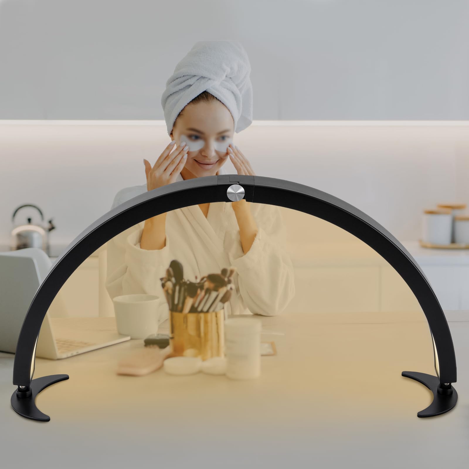 28inch Halbmond Nagel Schreibtischlampe Halbmond-Tischlampe mit Kabelsteuerung und Fernbedienung Desktop-Halbmond-Kosmetik-Make-up-Lampe, für Nagelstudio Handwerk,Schwarz