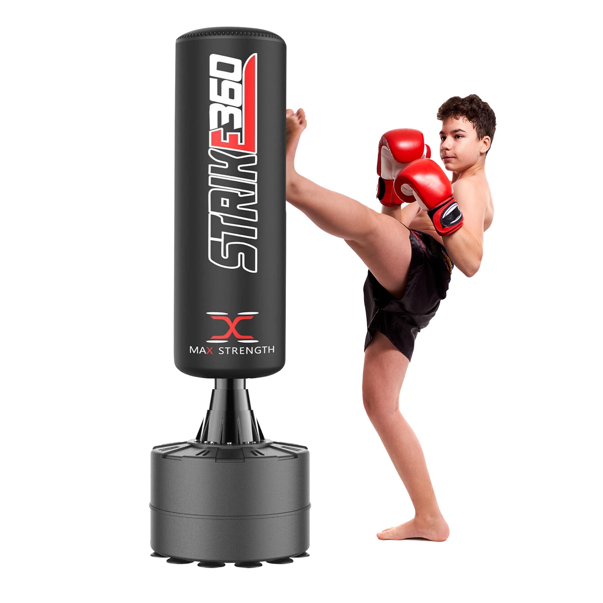 MAXSTRENGTH 4FT Free Standing Punch Bag Junior For Kids With Target Heavy Duty steady base pedestal punch bag for Sparring, MMA, Boxing, Kickboxing, Home Gym Training