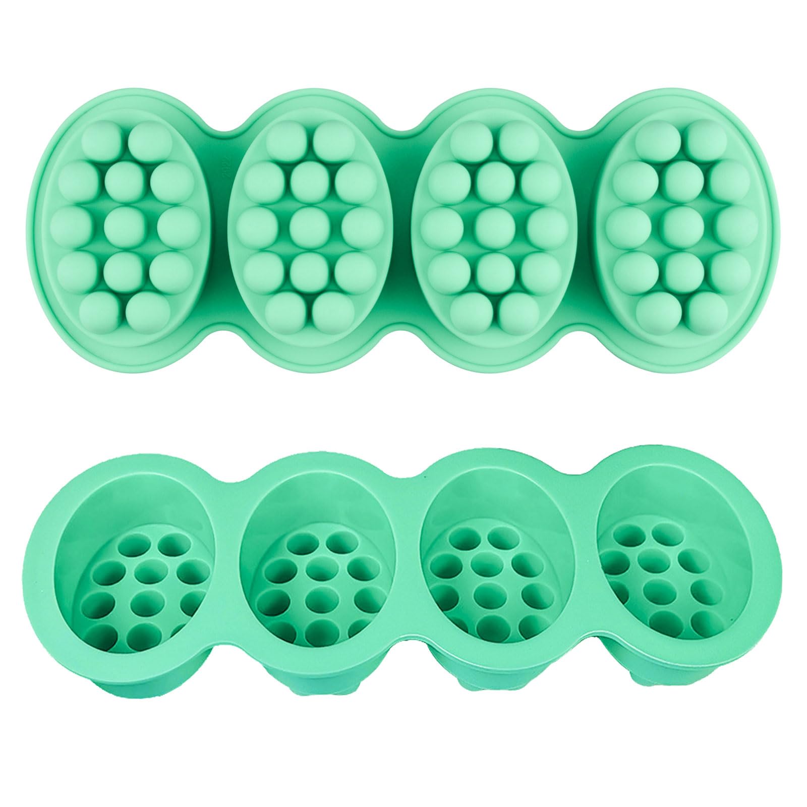 Silicone Soap Mold, 4 Cavity Oval Massage Soap Mould Cookie Chocolate Cake Mold Tray for DIY Homemade Craft (Green)