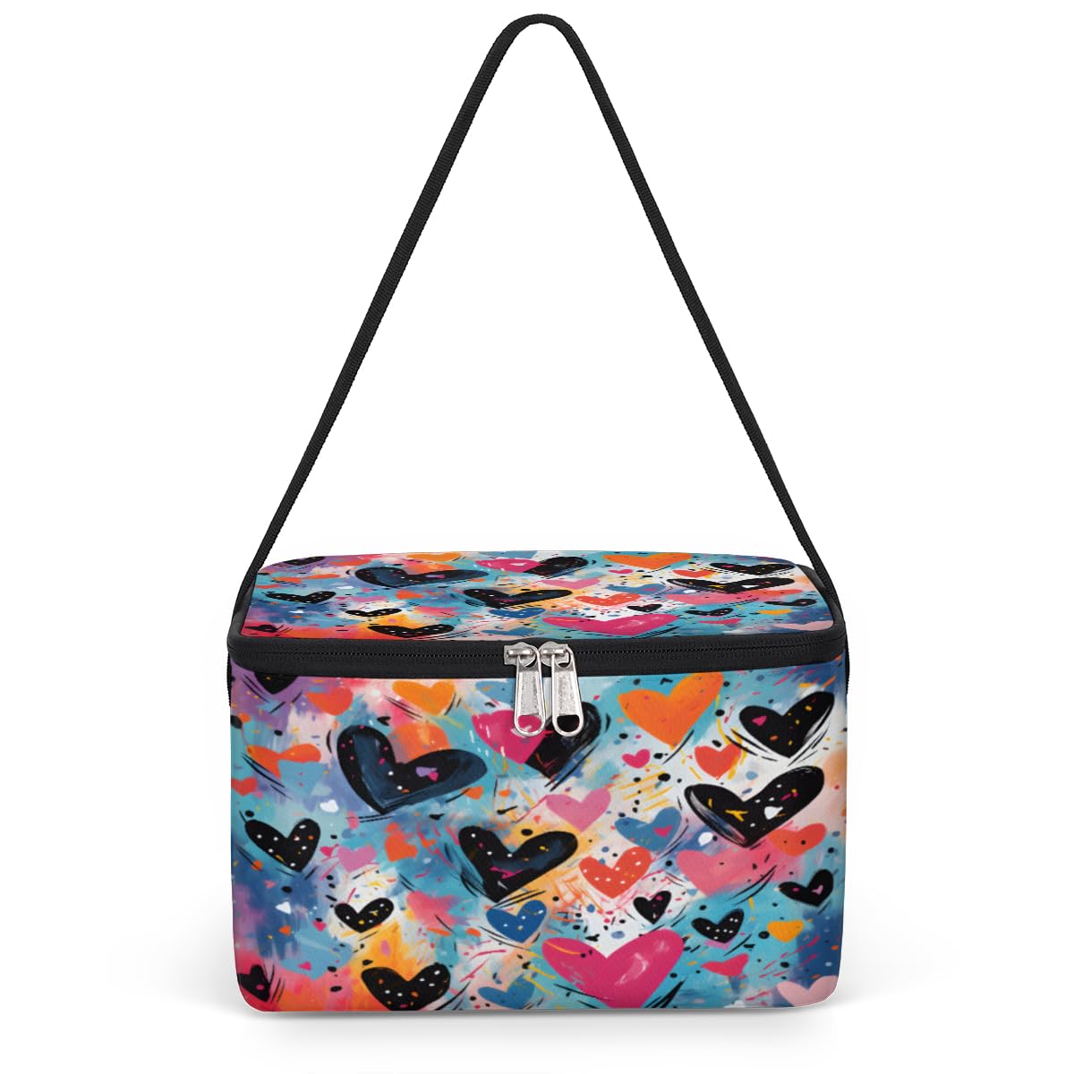 GzLeyigou Heart Lunch Bags for Women Men 9 Cans, Hot & Cold Food Delivery Bag Insulated Grocery Bag Insulated Lunch Box Abstract Hearts Cooler Bag for Office Work Picnic Beach