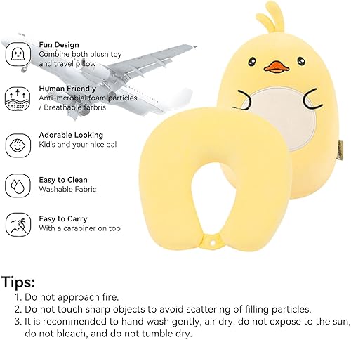 Miniatura 3 de Almohada de viaje para niños, almohada de cuello deformable 2 en 1 para niños, almohada suave en forma de U con adorable diseño de animales, cómodo