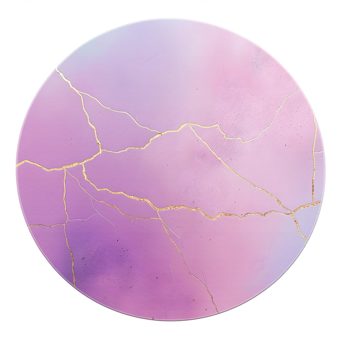 Gold Cracks rutschfeste Rundteppiche 100cm Lila Rosa-Gold Marmor weicher waschbarer niedriger Runder Teppich für Wohnzimmer Schlafzimmer Haustür