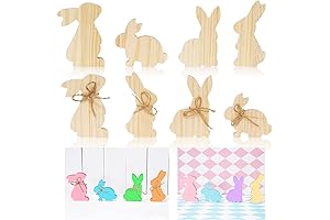 Whaline Bunny Wood Cutouts, 8-Pack Easter Table Sign Spring Decor DIY Art Craft