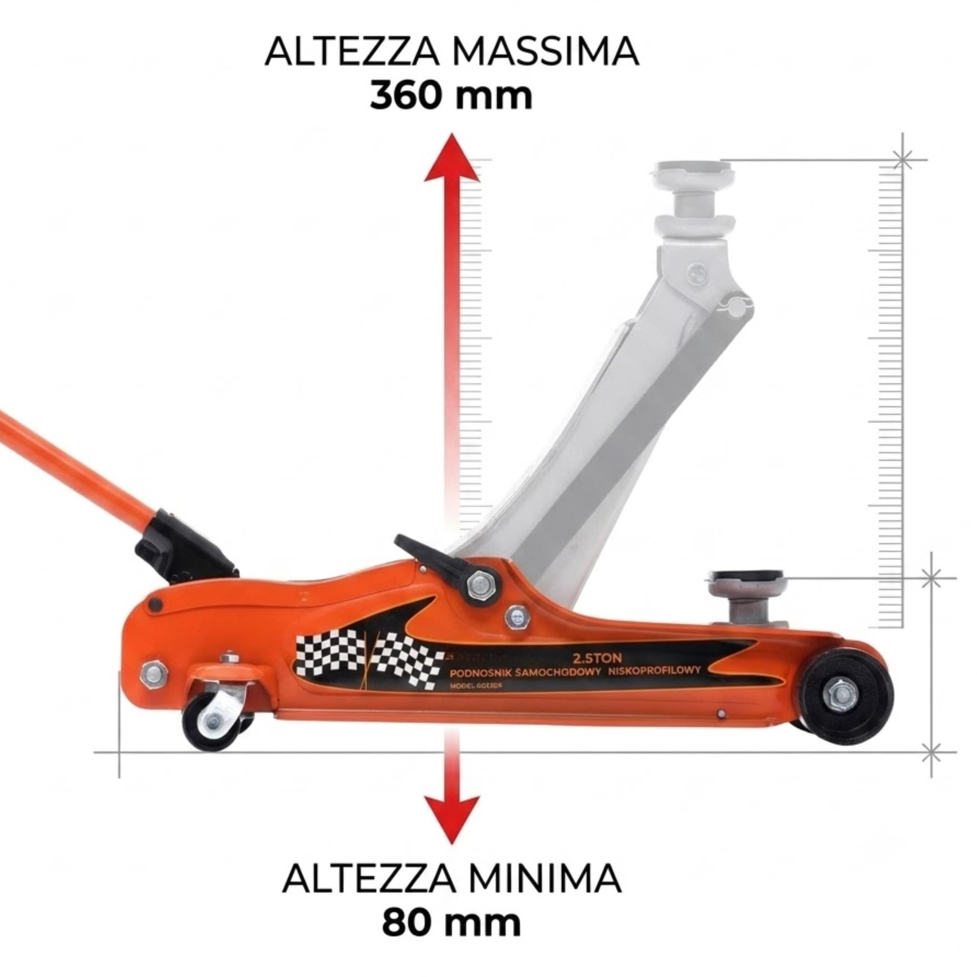 Cric Idraulico Ribassato 2,5T, Sollevatore Auto a Carrello Professionale con Profilo Basso 80-360 mm, Martinetto Idraulico per Cambio Gomme e Manutenzione Veicoli