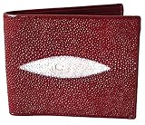 Authentic Stingray Skin Men's Bifold White Pearl Eye Burgundy Red Wallet
