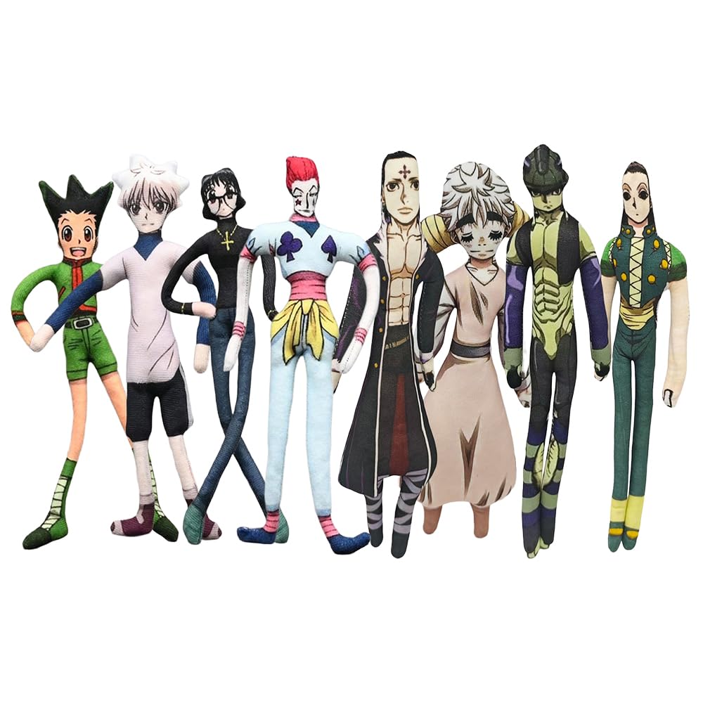 Zhongkaihua 8pcs Hisoka Plush Killua Zaoldyeck/Gon Freecss/Chrollo Lucilfer Figure Anime Soft Twistable Built-in Wire Funny Pillow Throw Sofa Bedroom Home Decorations