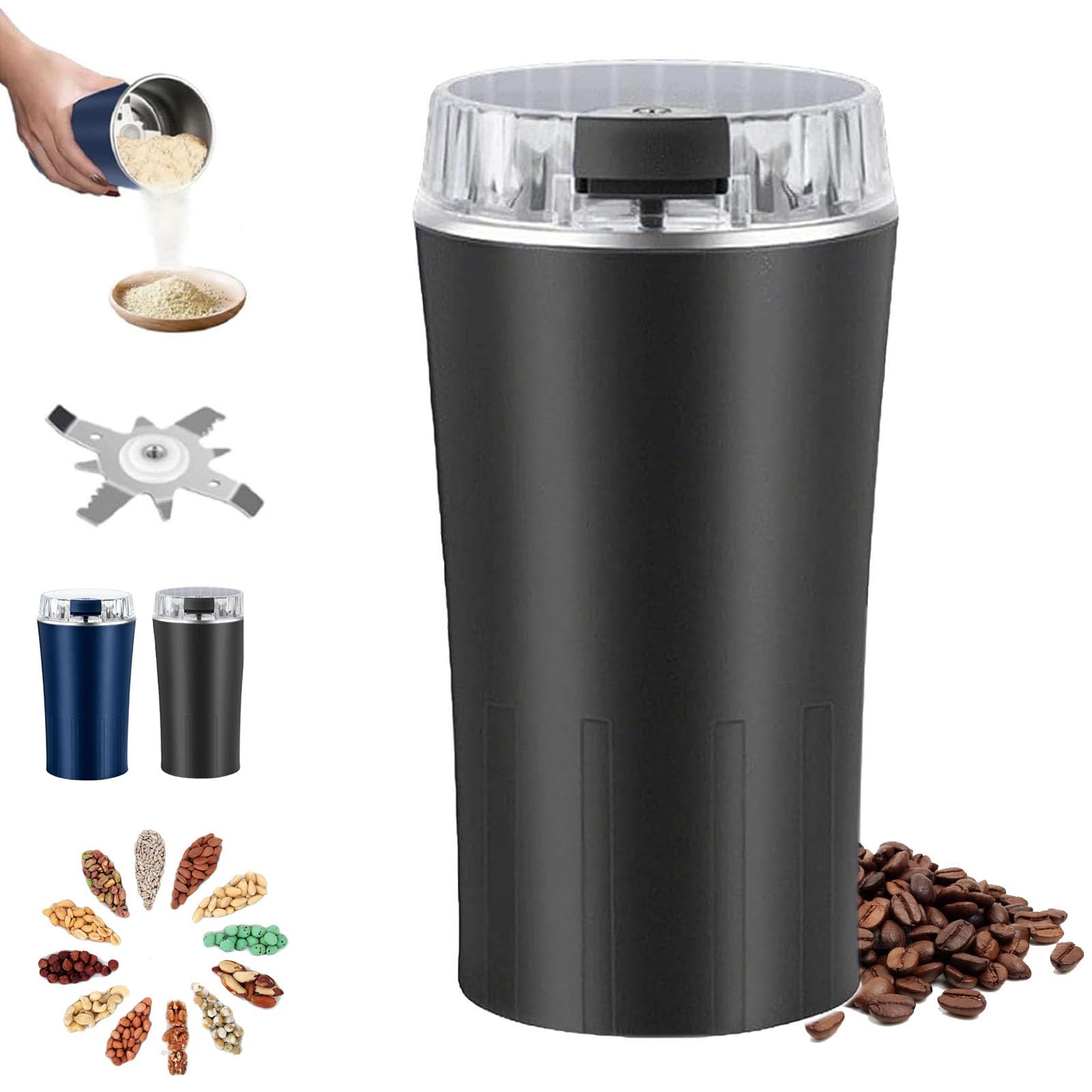 Macinino Superfine Per Uso Domestico - Macinino Elettrico Multifunzione Per Miscelare E Polverizzare Cereali, Con Funzione “One Touch”, Per Chicchi Di Caffè, Spezie Ed Erbe Aromatiche, Pepe (Nero)