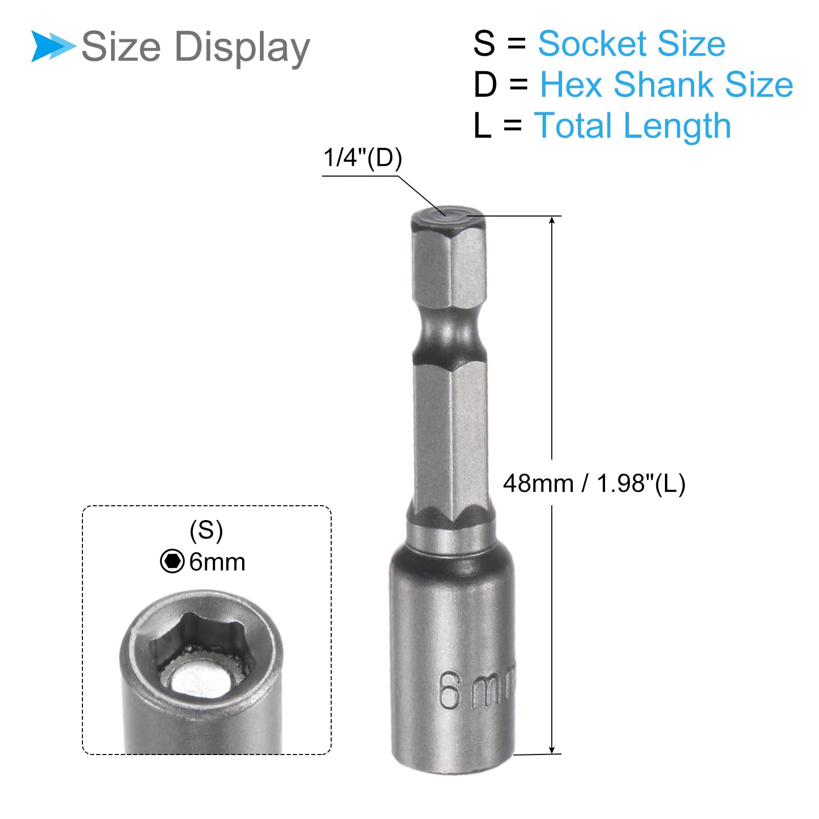 CoCud Quick-Change Nut Setter Driver Bit, 6mm Metric 48mm Length 1/4" Shank, CR-V Magnetic Straight Shank Setter Drill Bits - Image 2