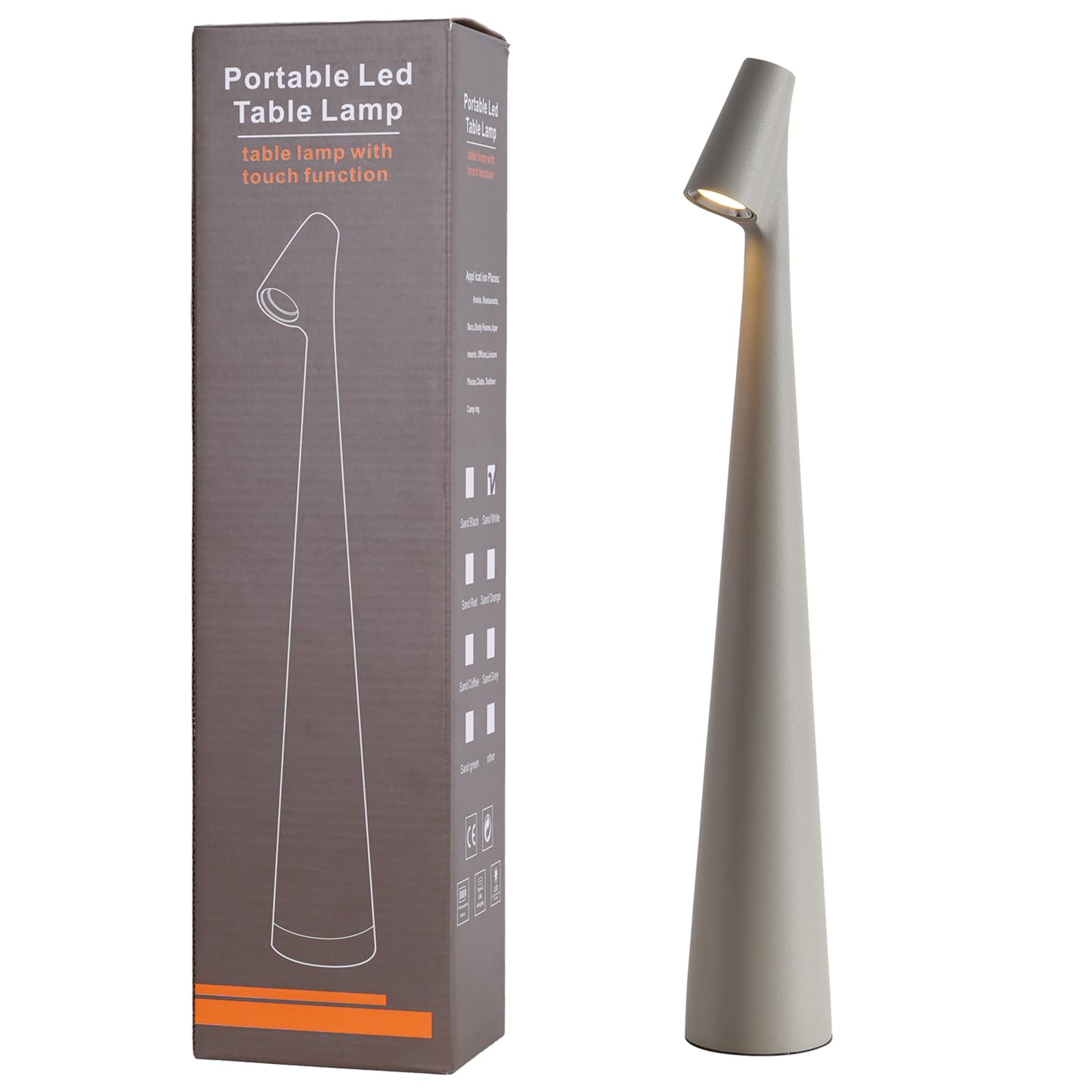 Hebangya Cordless Small Table Lamps,3 Levels Brightness Portable Desk Lamp,Rechargeable Battery Lights for Outdoor, Restaurant, Bedside, Baby Night Light,Gifts (Grey)