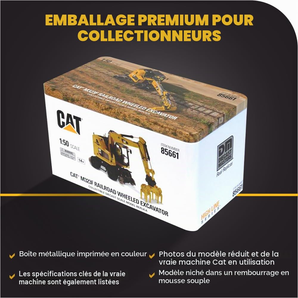 Diecast Masters 85661 - Pelle Rail-Route Caterpillar pour Chemin de Fer Cat M323F Rail, échelle 1:50, env. 6,0 x 8,3 x 16,0 cm, dès 14 Ans, Jaune