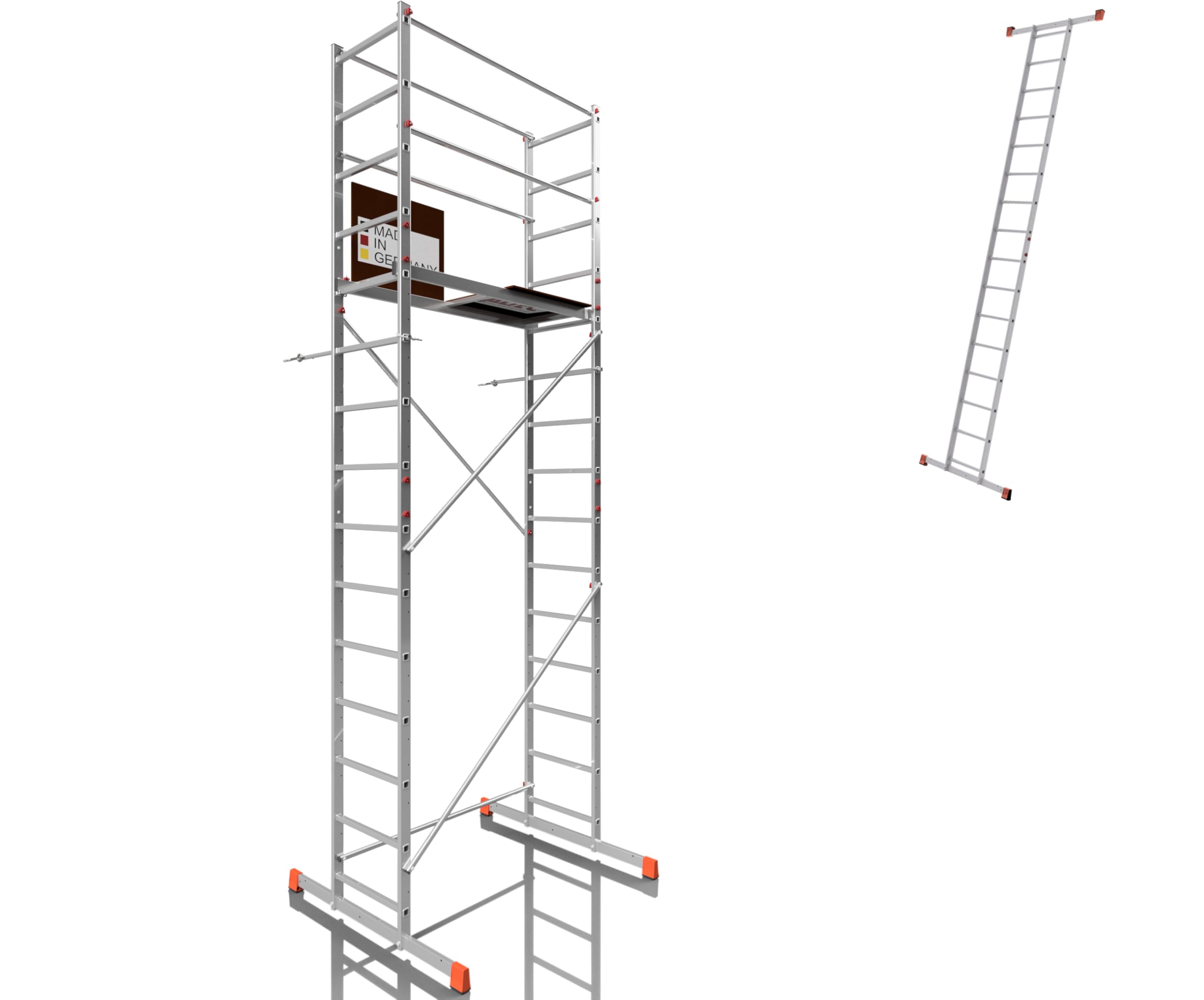 ALTEC AluCombine 3.0 - Échafaudage roulant en aluminium avec traverse, 4 roulettes pivotantes freinables et ancrage mural - Échafaudage de montage - Échelle simple (5 m)