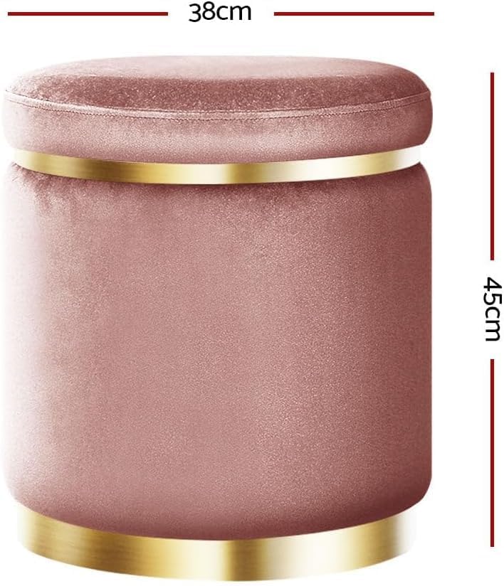 Image of ETIQUETTE ART Upholstered Velvet Round Dual Strip Ottoman Office Stool Foot Rest Stool Linen Fabric Padded Seat Pouf Ottoman with Round Shape for Living Room (Pink)