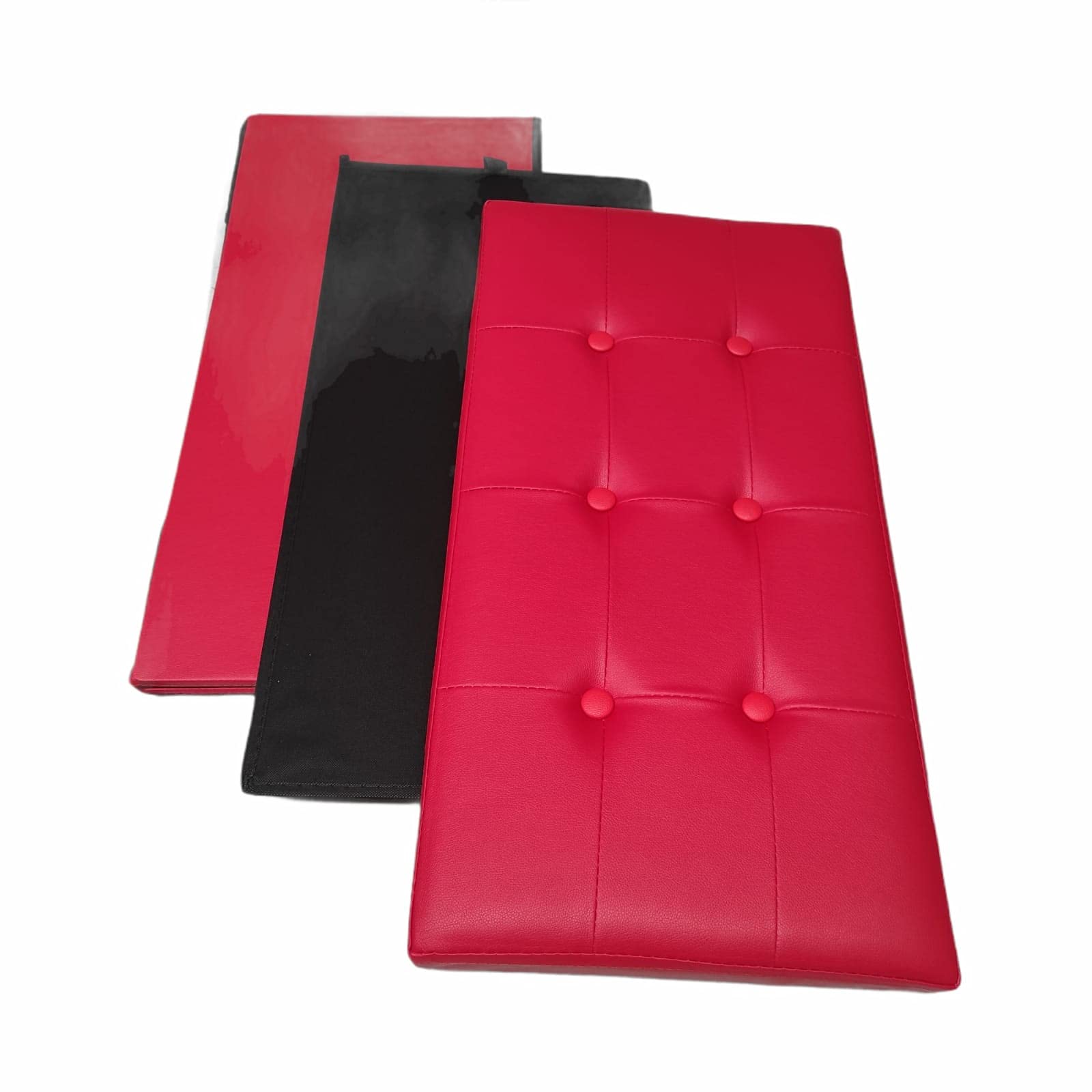 Mercatienda.es Baúl Puff pulí Piel Taburete para almacenaje Plegable en Rojo 76x38x38 cm.