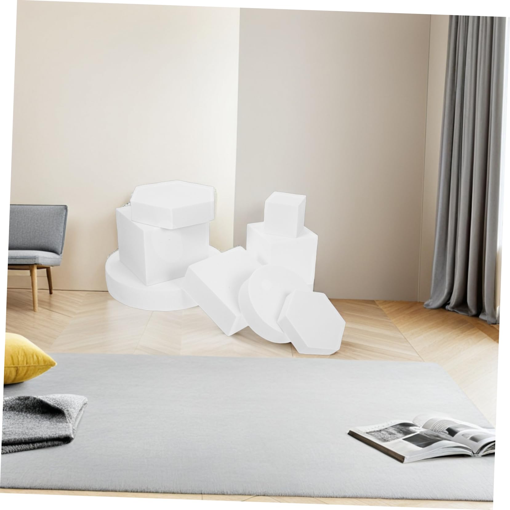 LALAFINA Accessoires Photographie Lot de 8 Cubes Géométriques Légers en Mousse Blanche pour Décoration et Photographie de Bijoux