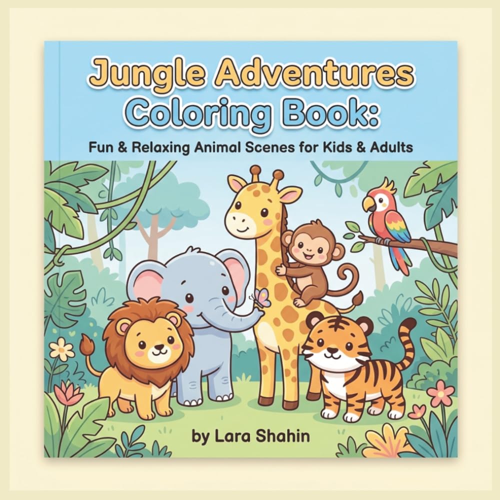 Jungle Adventures Coloring Book: Fun & Relaxing Animal Scenes for Kids & Adults