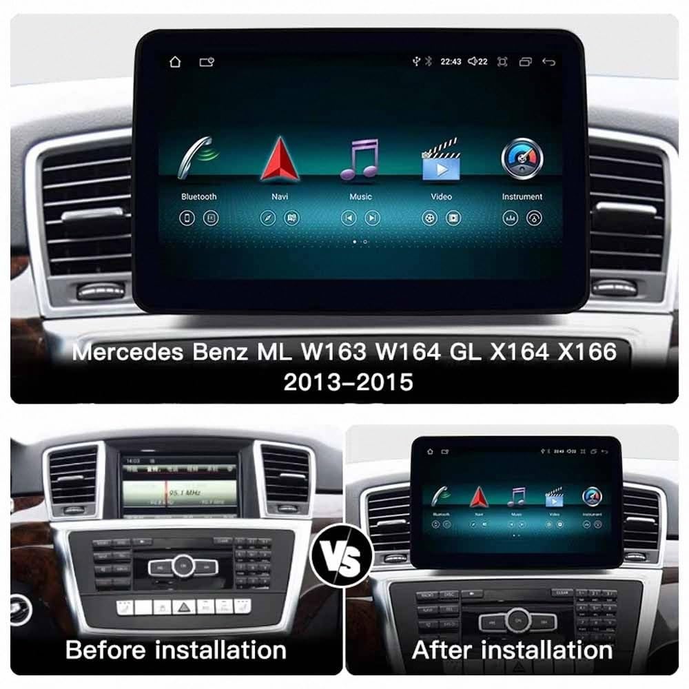 Táctil Pantalla Carplay Coche para Mercedes Benz ML W163 W164 Enlace Espejo, Navegación, Siri, Aux, Bluetooth, Airplay, Lectura de Vídeo, Navegación GPS, 8 Nuclear 6G+128G
