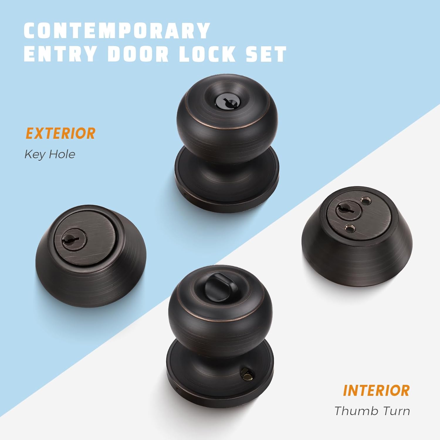 KNOBWELL 4 Pack Keyed Alike Door Knob and Double Cylinder Deadbolt Set, Exterior Door Lock Set, Double Keyed Door Knob, Oil Rubbed Bronze Front Door Lock
