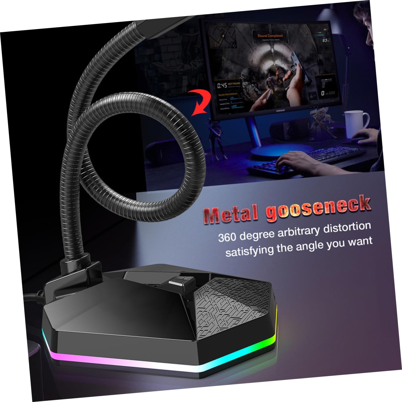 Abaodam Microfono USB da Scrivania Mini Flessibile Rgb Nero | Audio Nitido, Interfaccia Usb, Cavo da 1, 5m, per Videoconferenza e Casa