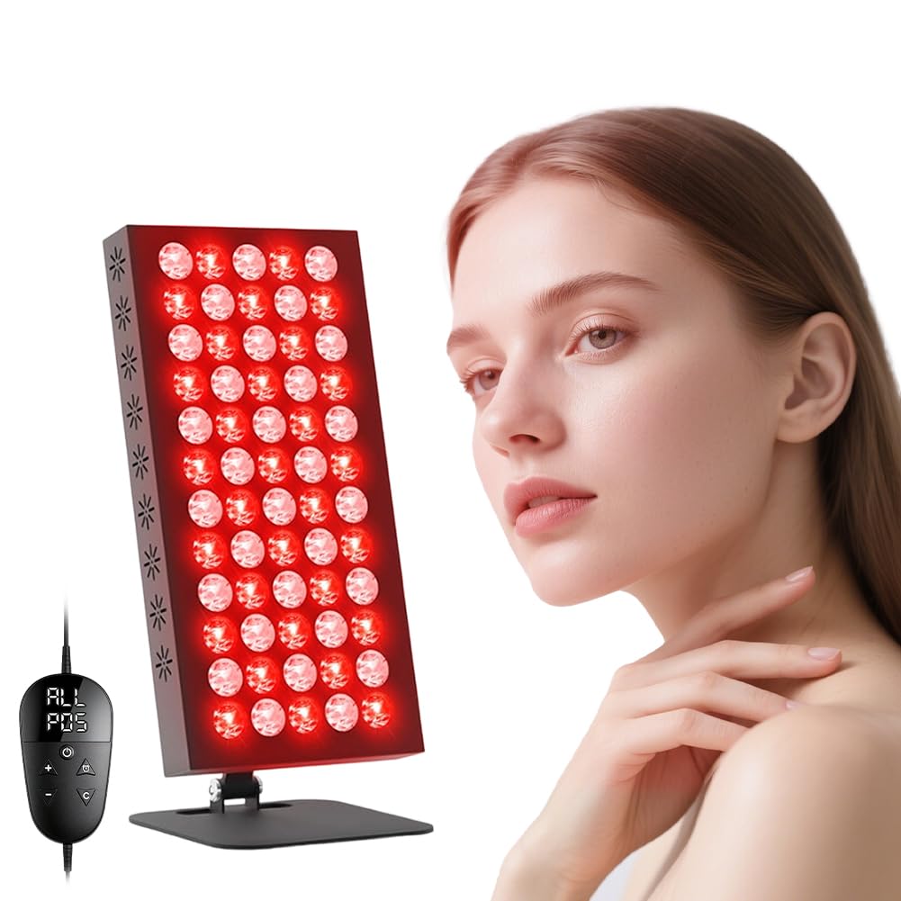 Zinueen Red Light Lamp for Full Body & Face, Infrared Lamp with 60 LED, 5 Brightness Levels & Tri Wavelengths (660/850/940nm), Large Panel with Adjustable Stand & Goggles