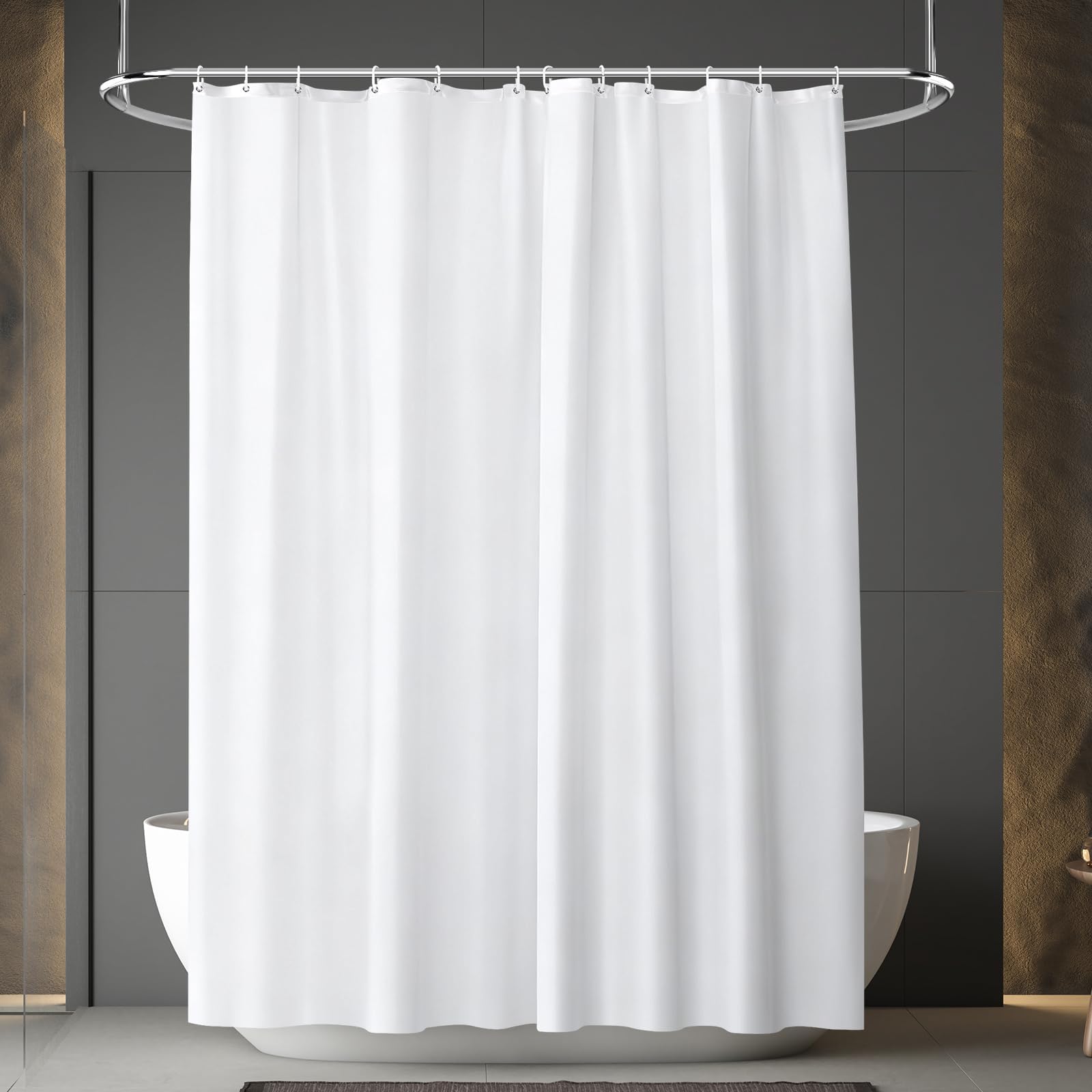 Duschvorhang fürs Badezimmer, wasserdichter Polyester-Badezimmervorhang für die Badewanne, schimmelresistent mit rostfreien Metallösen, weißer Duschvorhang (300x190 cm/B x H)