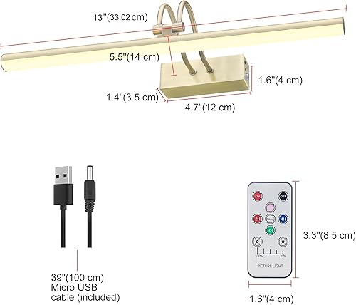 Miniatura 7 de Luz de imagen, 13 pulgadas, funciona con pilas, para pinturas, exhibición remota de metal, luz artística con temporizador y regulable para pintura