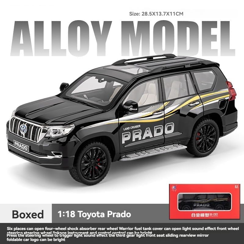 Image of Model Car Exclusive Alloy Metal Pull Back Die-cast Car Metal Pullback Toy car with Openable Doors & Light Music Best Gifts Toys Kids (1:18 Scale Toyota Land Cruiser Prado - Black)