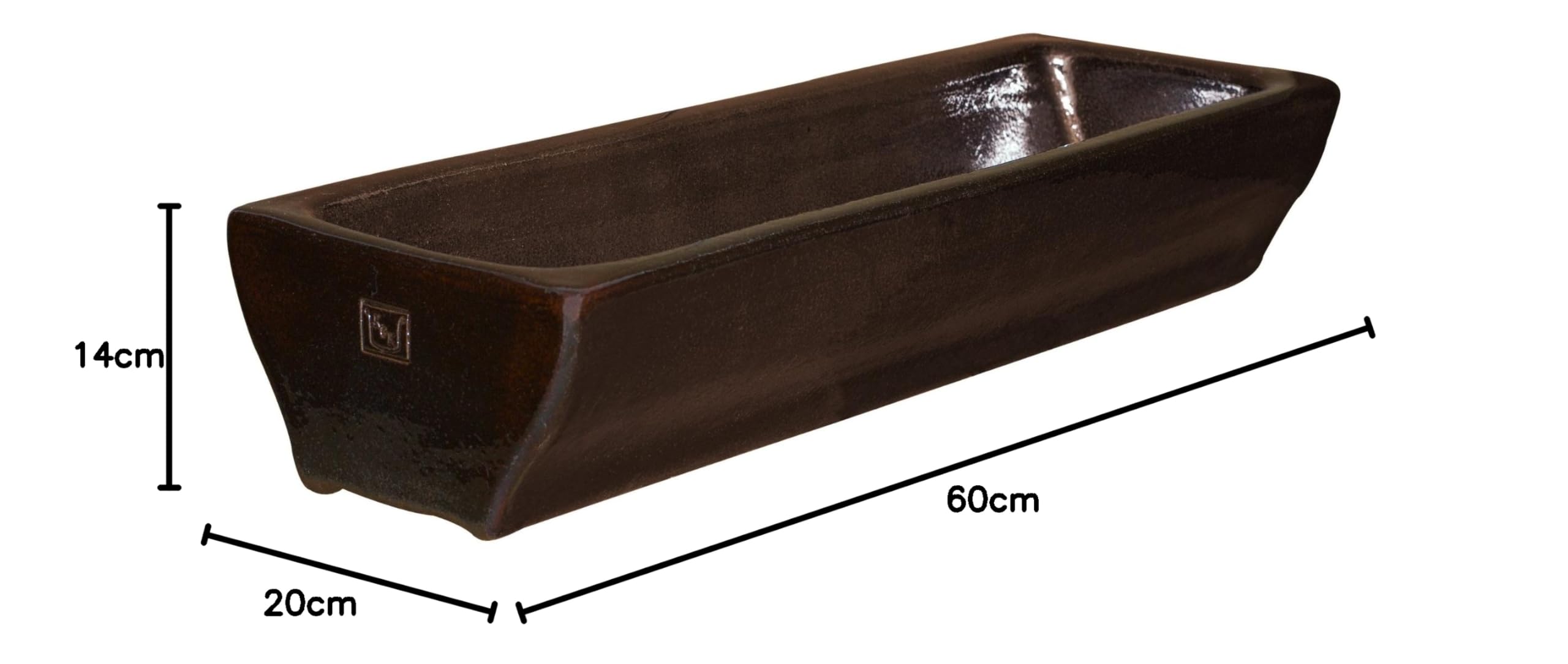 Forro trog, 20 x 60 cm, color marrón oscuro (cerámica)