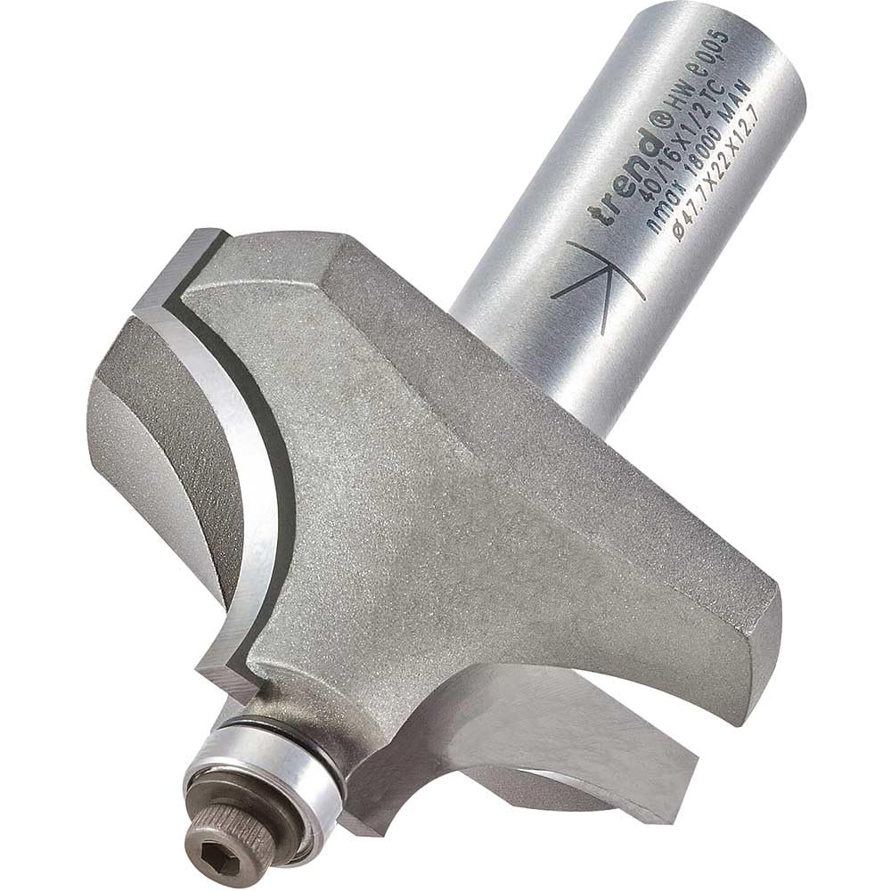Trend Silver Professional Bearing Guided Ovolo Router Cutter, 15.9Mm Radius With Large Step, 1/2 Inch Shank, 48Mm Cut Dia & 22Mm Cut Length, Three Bearings, Tct, 40/16X1/2Tc