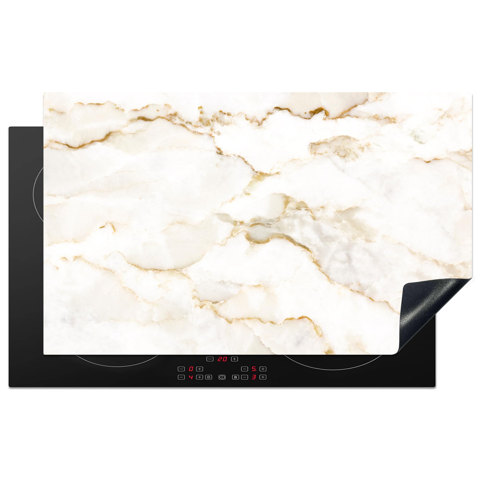 KitchenYeah© Induction Hob Protector Mat 20.3"x32.7" / 83x51.5 cm Cooker Top Protectors Cover Ceramic Covers Electric Hobs Vinyl Marble - Limestone - Gold - Luxe - Marble Look - White — image 1