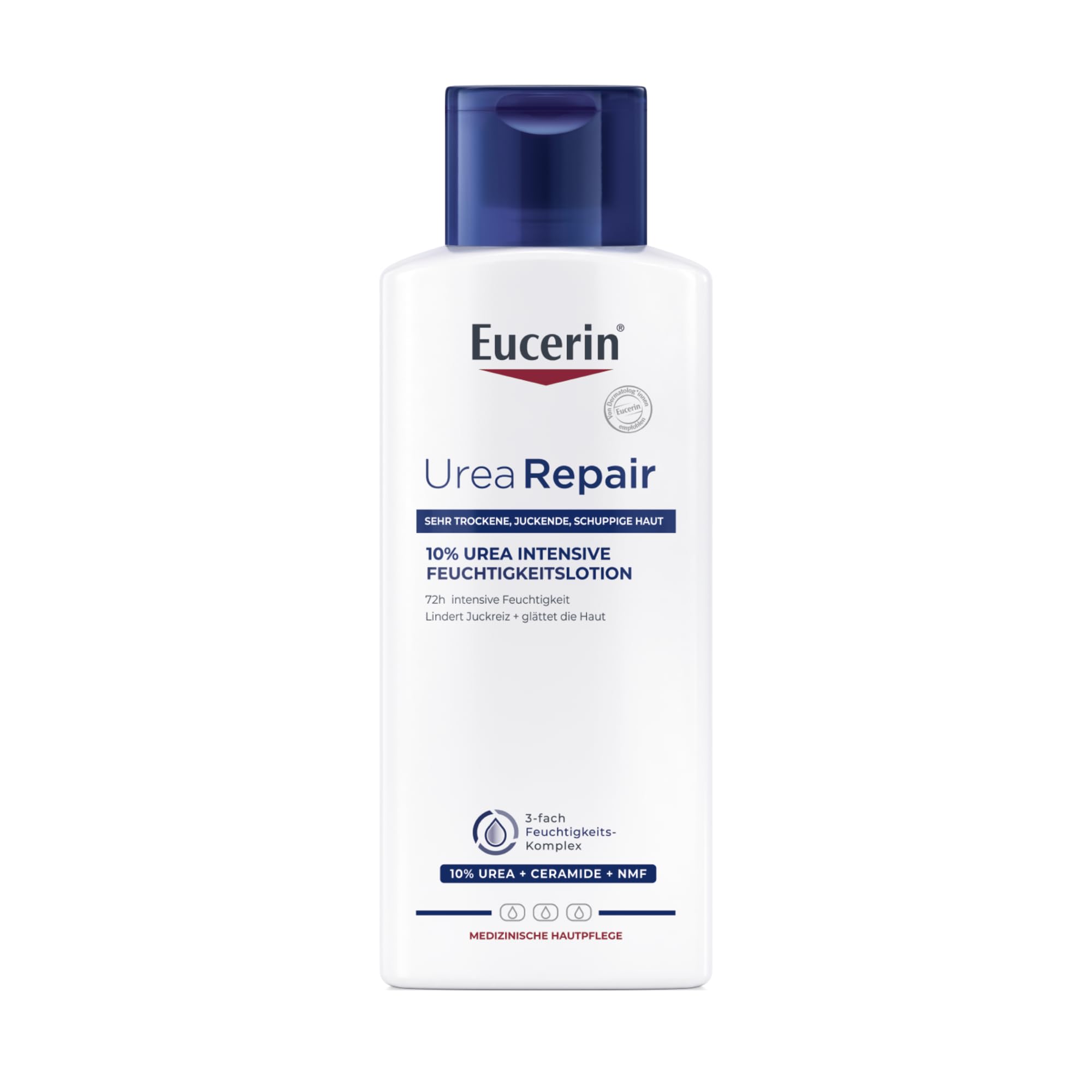 Eucerin UreaRepair 10% Urea Intensive Feuchtigkeitslotion 250 ml, Körpercreme spendet 72h intensive Feuchtigkeit für raue, trockene Haut, Hautpflege mit Urea und Ceramiden lindert Juckreiz