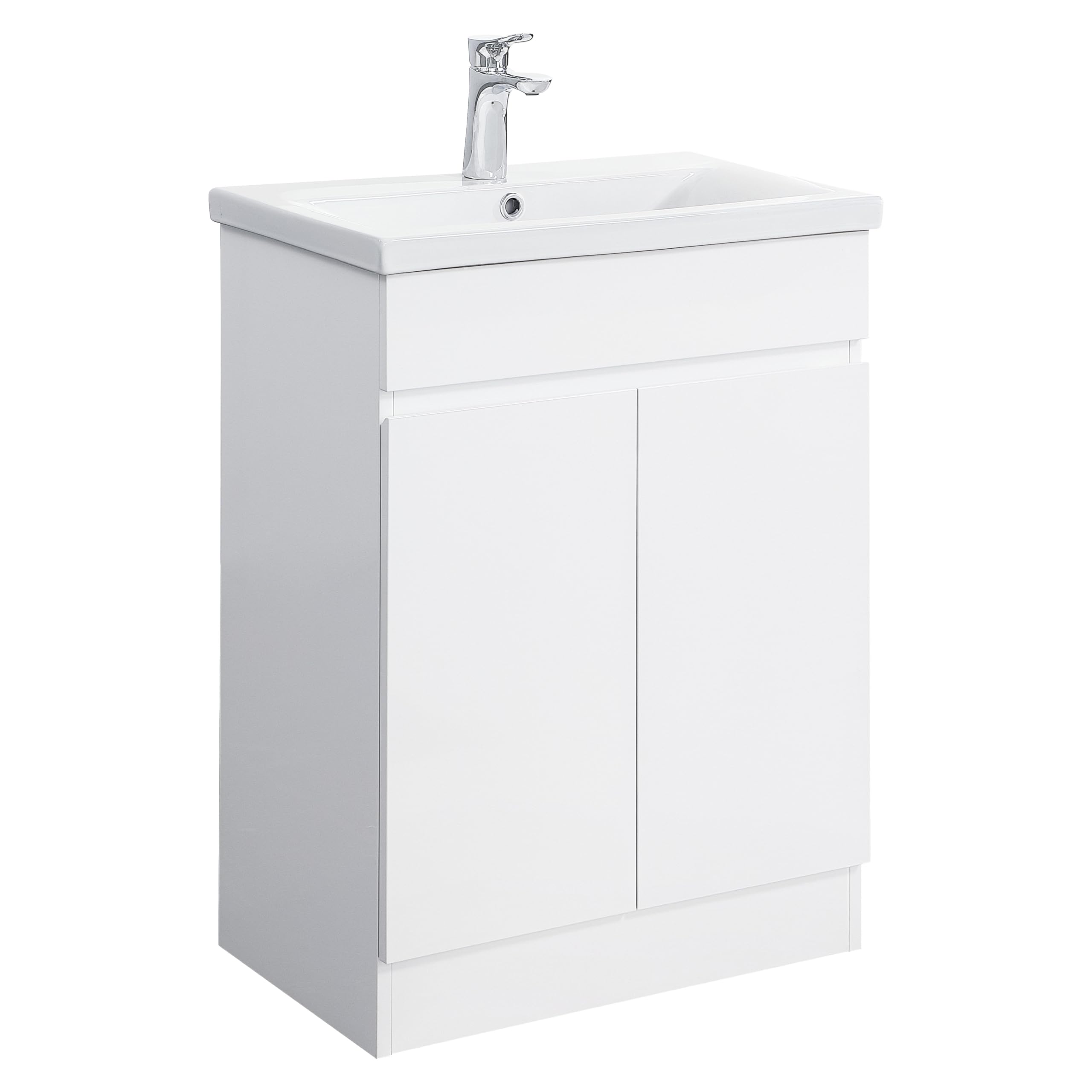 iBathUK Vanity Unit with Basin, Square Cabinet Ceramic Wash Basin for Bathroom Furniture with 2 Shelves and Doors- Gloss White (Flat Pack)