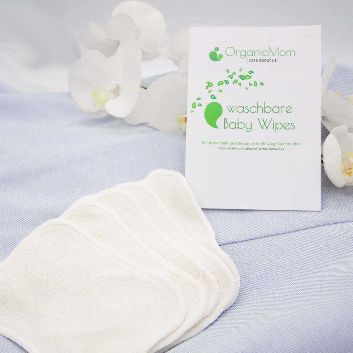 OrganicMom® - Paquete doble de 2 x 15 paños de bambú lavables para bebé, incluye red de lavandería, paños húmedos lavables sostenibles, repuesto para toallitas húmedas desechables para bebés, de bambú