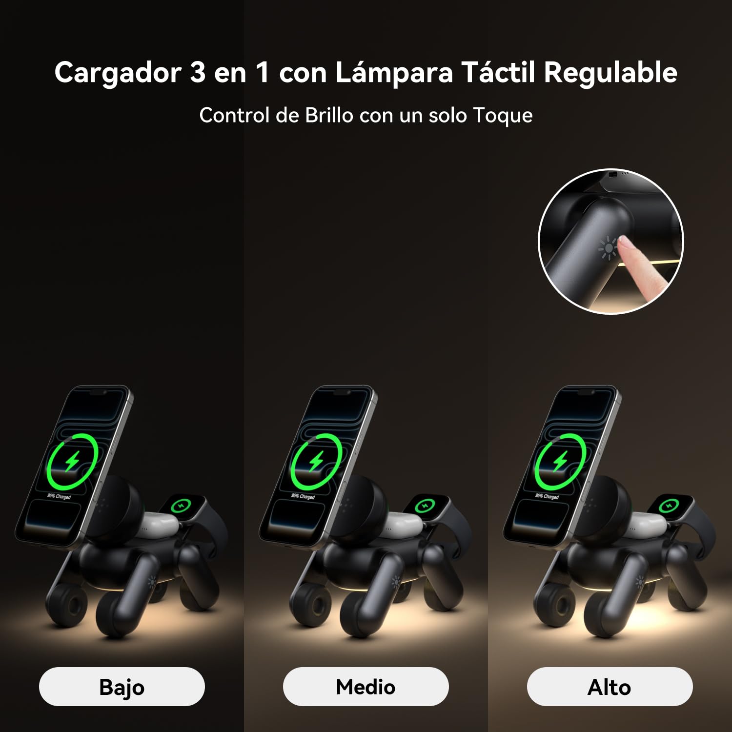 3 en 1 Cargador Inalambrico para MagSafe para Apple iPhone Air/17/16/15/14/13/12 Series, para Apple Watch Series 11/10/9/8/7/6/5/4/3/2/SE/Ultra, para AirPods Estacion de Carga