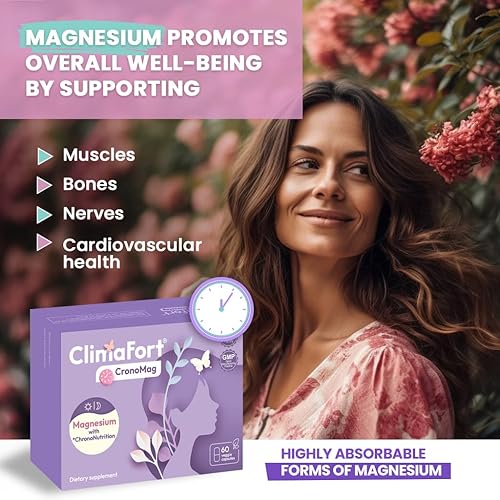 Miniatura 6 de ClimaFort CronoMag  Magnesio para mujeres en la menopausia  5 sales de bisglicinato + glicerofosfato  B12  Suplemento energético  1 mes de suministro