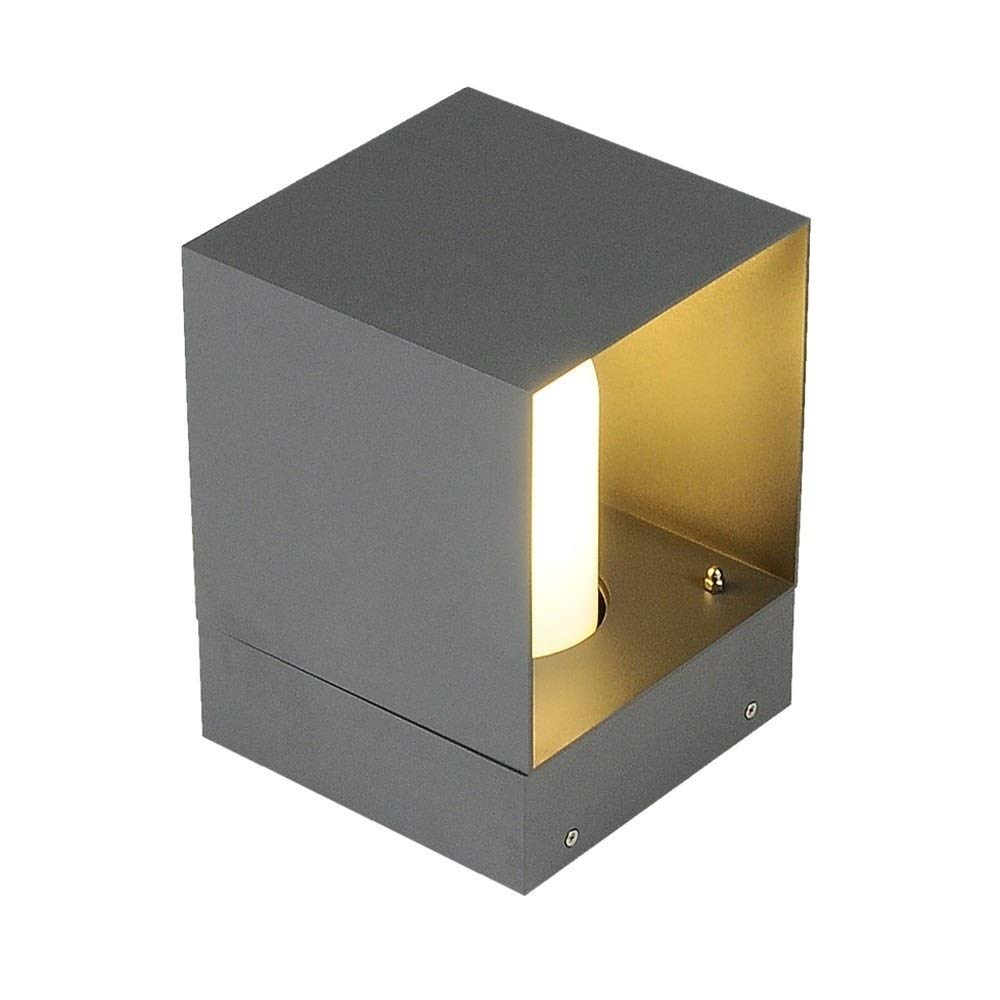 HELCEKOU Vintage Mini Square Outdoor Lawn Bollard Column Lamp IP65 Waterproof Modern Aluminum Landscape Courtyard Pillar Post Lantern Exterior Swimming Pool Entrance Stigma Light E27 Pathway