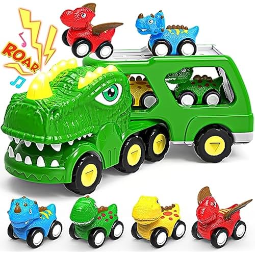 ENJSD Toys for 1 2 3 4 Year Old Boys, 5 in 1 Toys for Ages 2-4 with 4 Dinosaur Toys for Kids 3-5, Friction Powered Kids Boy Toddler Toys 1 2 3 4 5 Year Old boy Gifts with Flashing Light & Sound