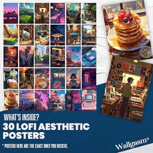 Image of Wallgasm Lofi Poster Set - Set of 30, 4 x 6 Inches Posters Room Decor Product | Poster for Home, Room, Gym, Dorm Room, Hostel | Collage Kit | Lofi aesthetic
