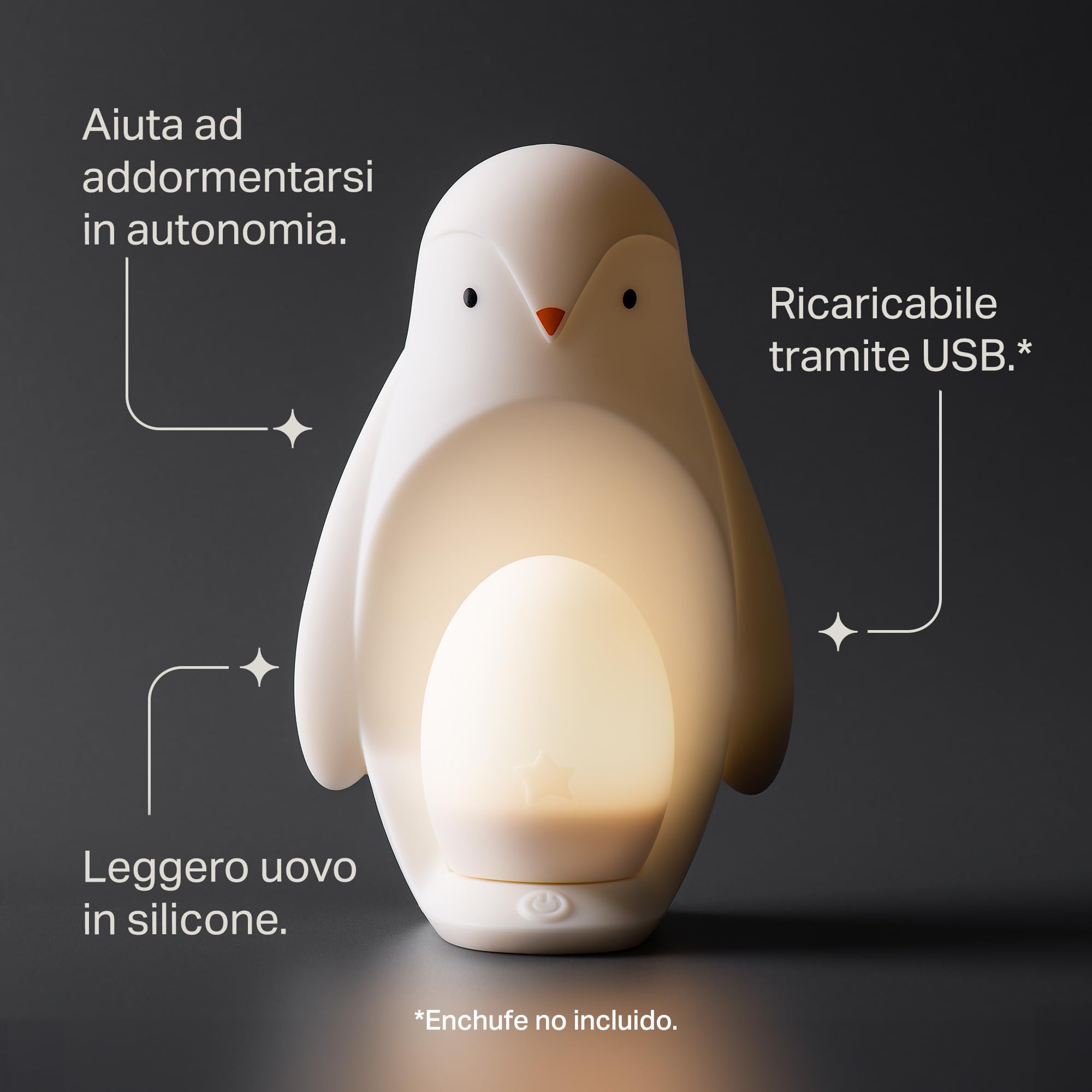 Tommee Tippee Luce da notte portatile pinguino per stanza da letto 2-in-1 con luce a uovo portatile, luminosità regolabile, alimentata via USB