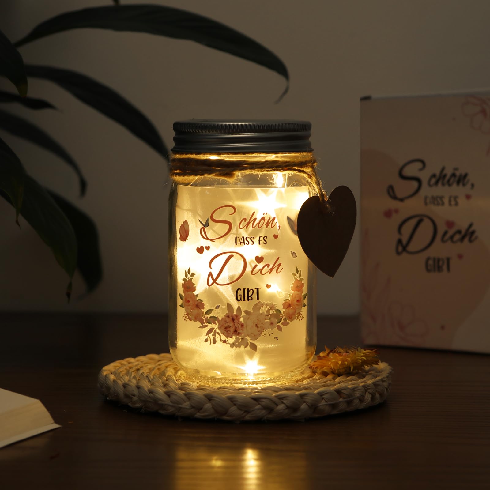 JVURICE LED Flaschenlicht, Schön dass es Dich gibt, Beleuchtete Flasche Mit Spruch, für frauen, Glückslicht Dekolicht für Geburtstag Hochzeit,Weihnachten, Spardose Hochzeitsgeschenk