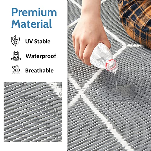 GENIMO Reversible Outdoor Rug for Patio Clearance,6'x9' Waterproof Plastic Mat,Patio,Porch,Camping,Rv,Deck,Camper,Balcony,White & Gray - Image 5