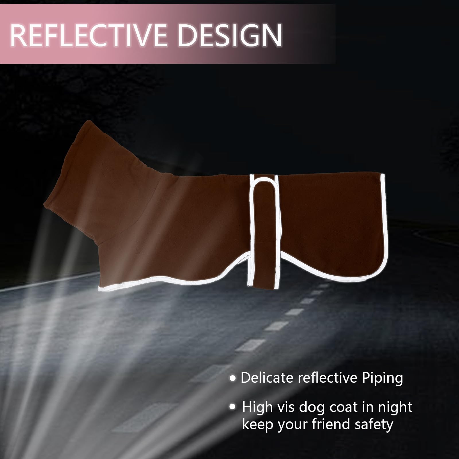 Geyecete - Abrigo con Forro Polar para Perro, con Bandas Ajustables, para Invierno Clima frío,Jersey con Agujero del arnés, para medianos y Grandes Perros Galgo-Marrón-XS
