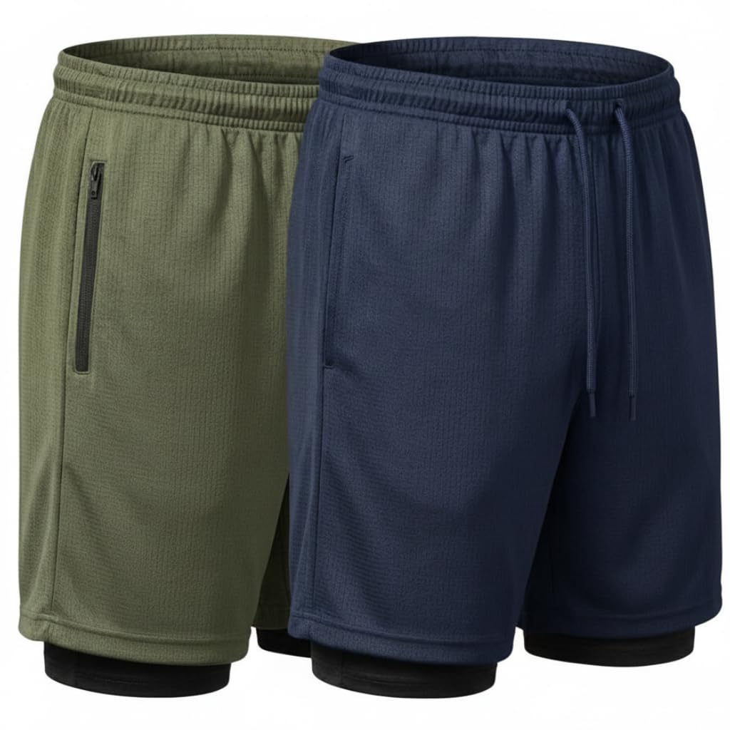 Men's Athletic Cotton Shorts Pack of 2 | Soft & Breathable | Elastic Waist | Casual Comfortable Summer Shorts | Workout Running-image-33