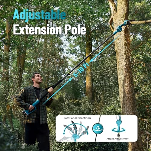 SEESII PS620 2-in-1 Electric Pole Saws: 6 Inch Mini Chainsaw Cordless with Extension Pole, 2Pcs Batteries, Brushless Chain Saw for Limb Branch Cutter, Battery Tree Trimmers Pruner,16Ft Long Reach - Image 3