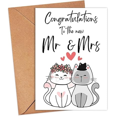 Cute Mr. and Mrs. Cat Congratulations Wedding Card