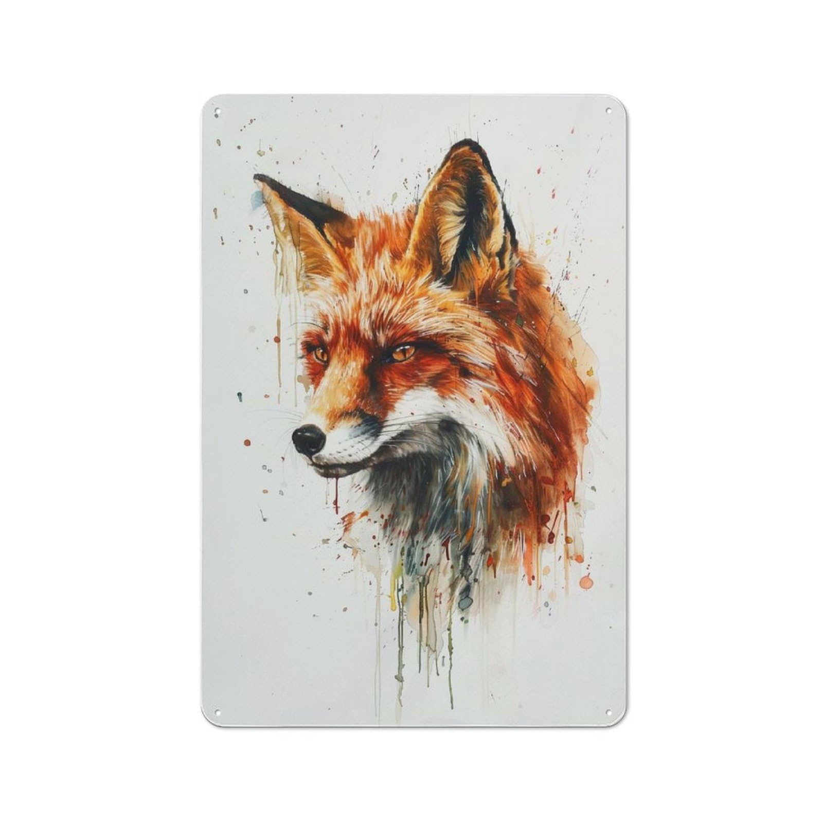 Retro Fox Watercolor Vintage Tin Sign 30x20cm, Retro Room Decor for Lounge, Study, Pub Or Wall Gallery