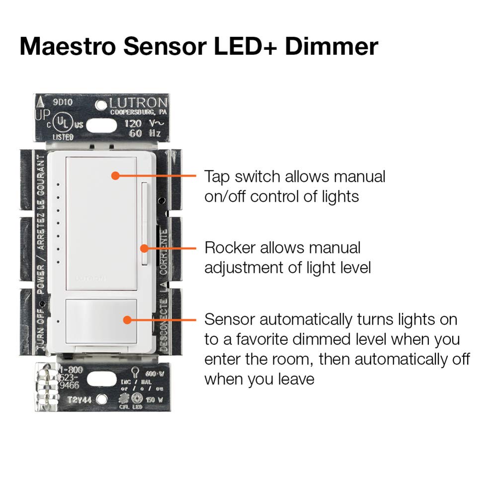 Lutron Maestro LED+ Dimmer and Motion Sensor (3 Pack) | Single-Pole and Multi-Location | MSCL-OP153M-WH | White